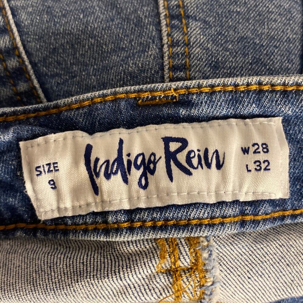 Y2K Grunge Distressed Wide Leg Blue Denim Jeans Indigo Rein Size 9 W28 L32 - Picture 3 of 6